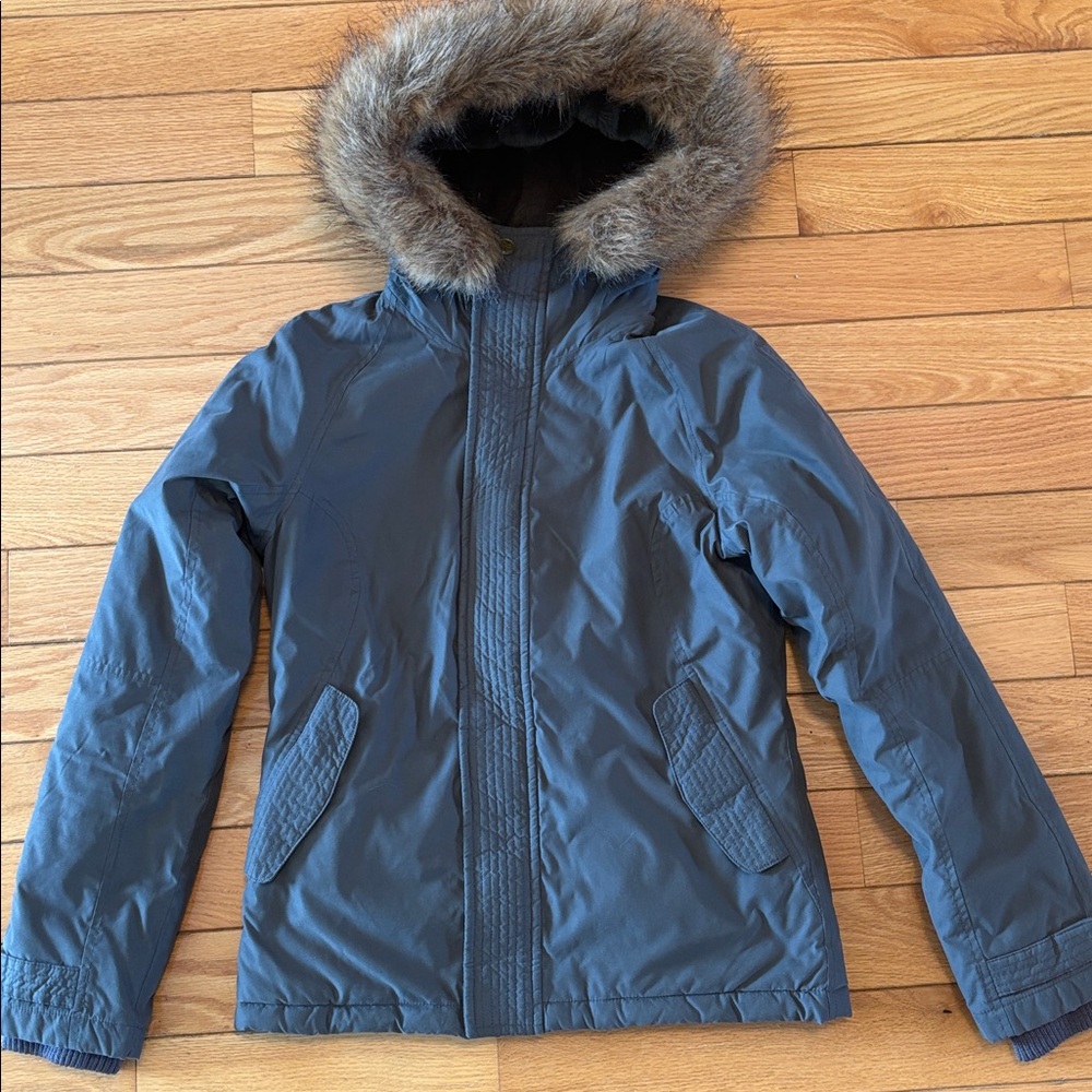 Aritzia TNA grey hooded  plush lined zip off faux fur trim parka/jacket  EUC